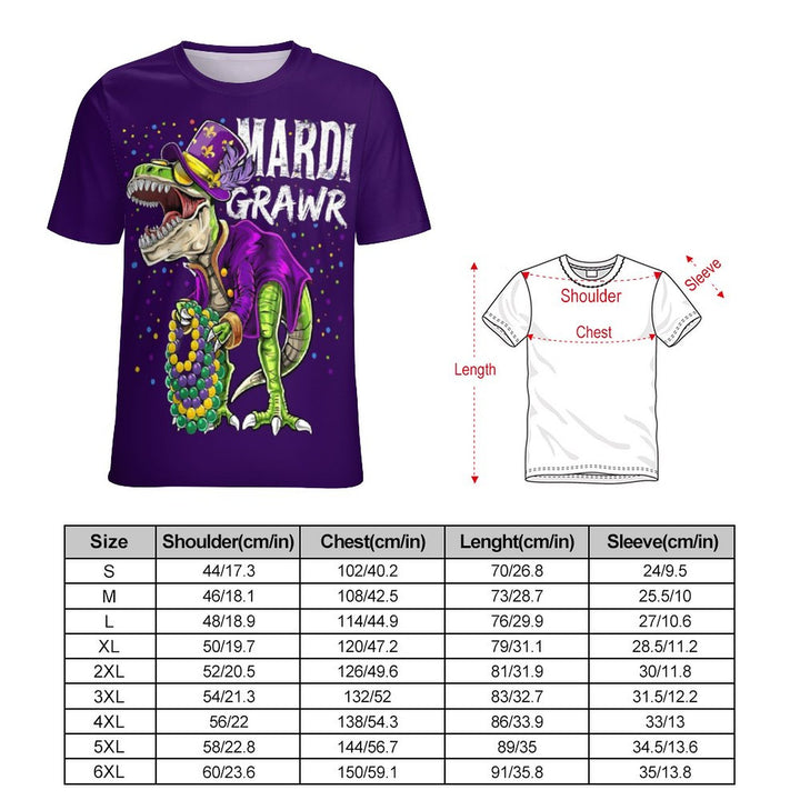 Men's Round Neck Mardi Gras Dinosaur Casual T-Shirt 2312000396