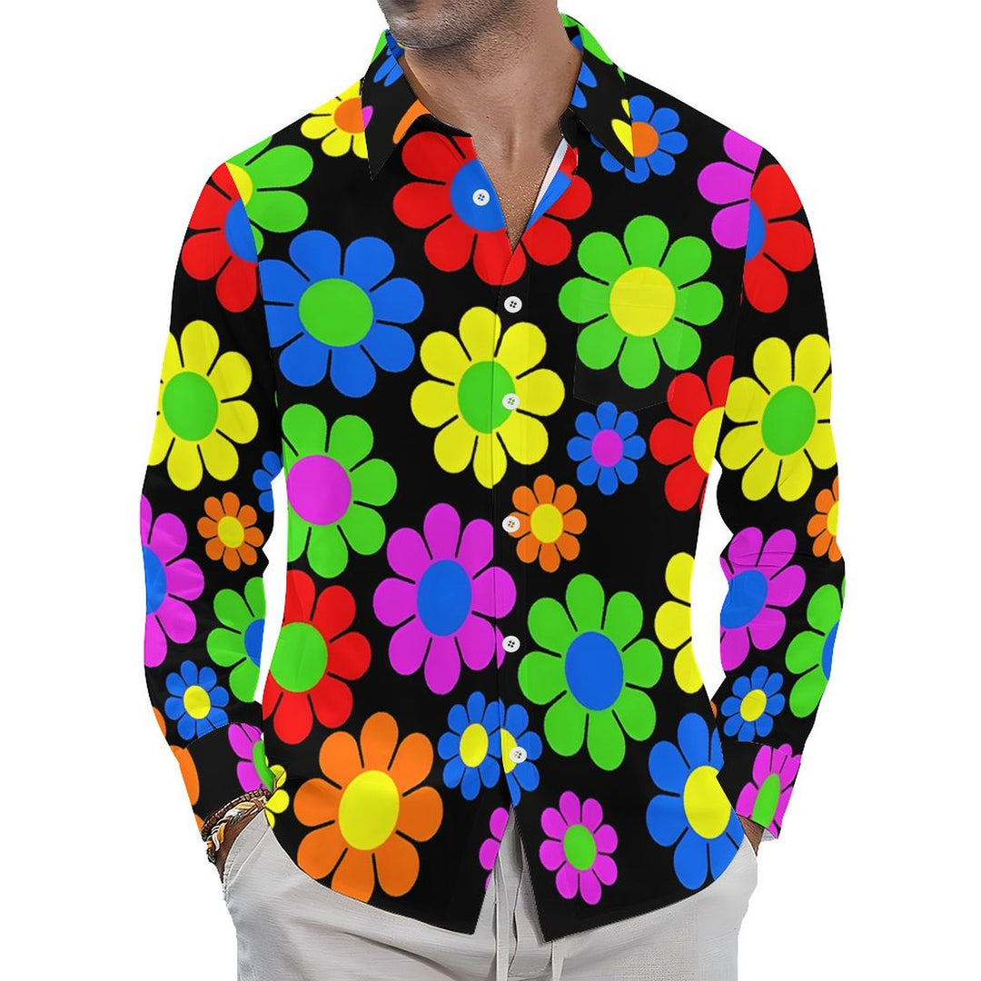 Men's Casual Colorful Flowers Printed Long Sleeve Shirt 2312000281