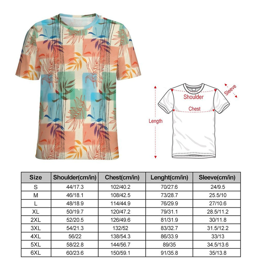 Men's Geometric Striped Round Neck Casual T-Shirt 2403000267