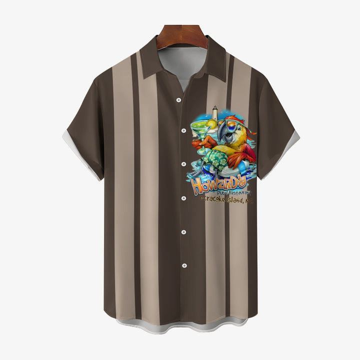 Men's Hawaiian Parrot Vacation Casual Short Sleeve Shirt 2403000303