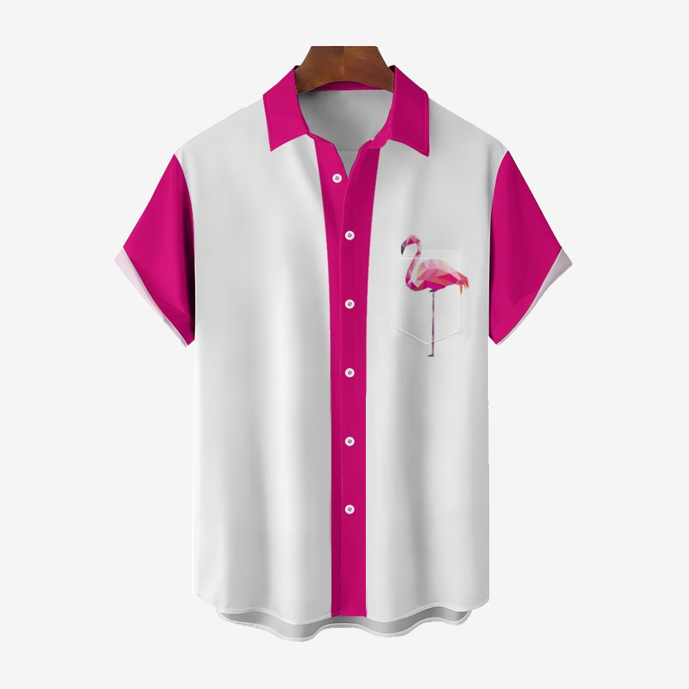 Pink Flamingo Graphic Men's Casual Short Sleeve Hawaiian Shirt 2401000398