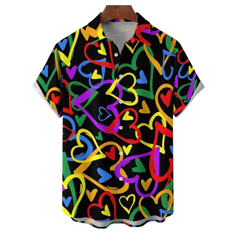 Men's Colorful Heart Casual Short Sleeve Shirt 2312000270