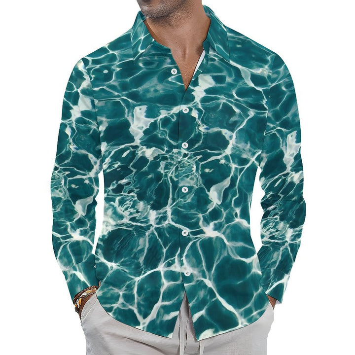 Men's Casual Water Ripples Printed Long Sleeve Shirt 2402000335