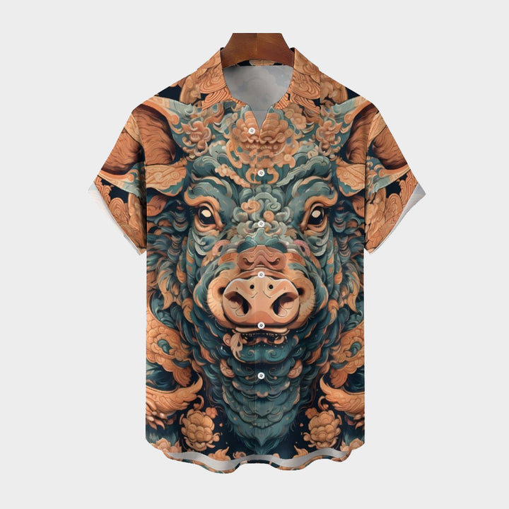 Men's Animal Themed Art Casual Short Sleeve Shirt 2402000125