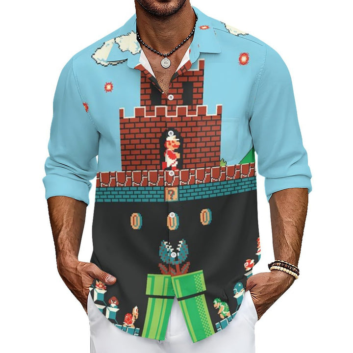 Men's Casual Game Scene Printed Long Sleeve Shirt 2401000051