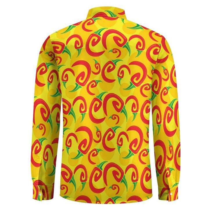 Men's Casual Chili Printed Long Sleeve Shirt 2402000340