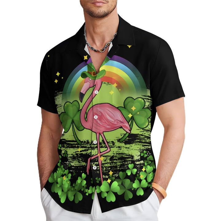 St. Patrick's Day  Flamingo Casual Short Sleeve Shirt 2401000405