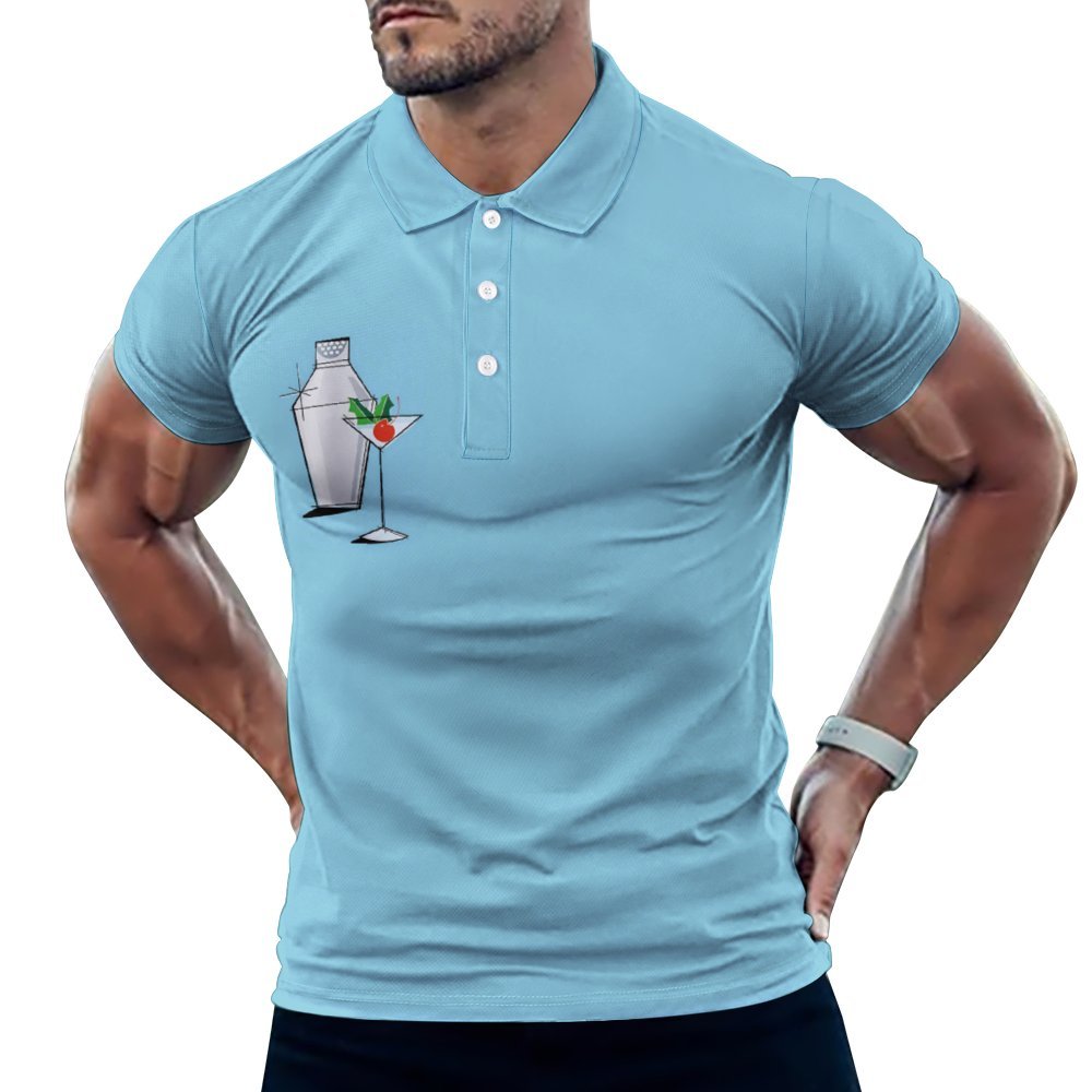 Men's Button-Down Short Sleeve Geometric Cocktail Printed Polo Shirt 2401000178