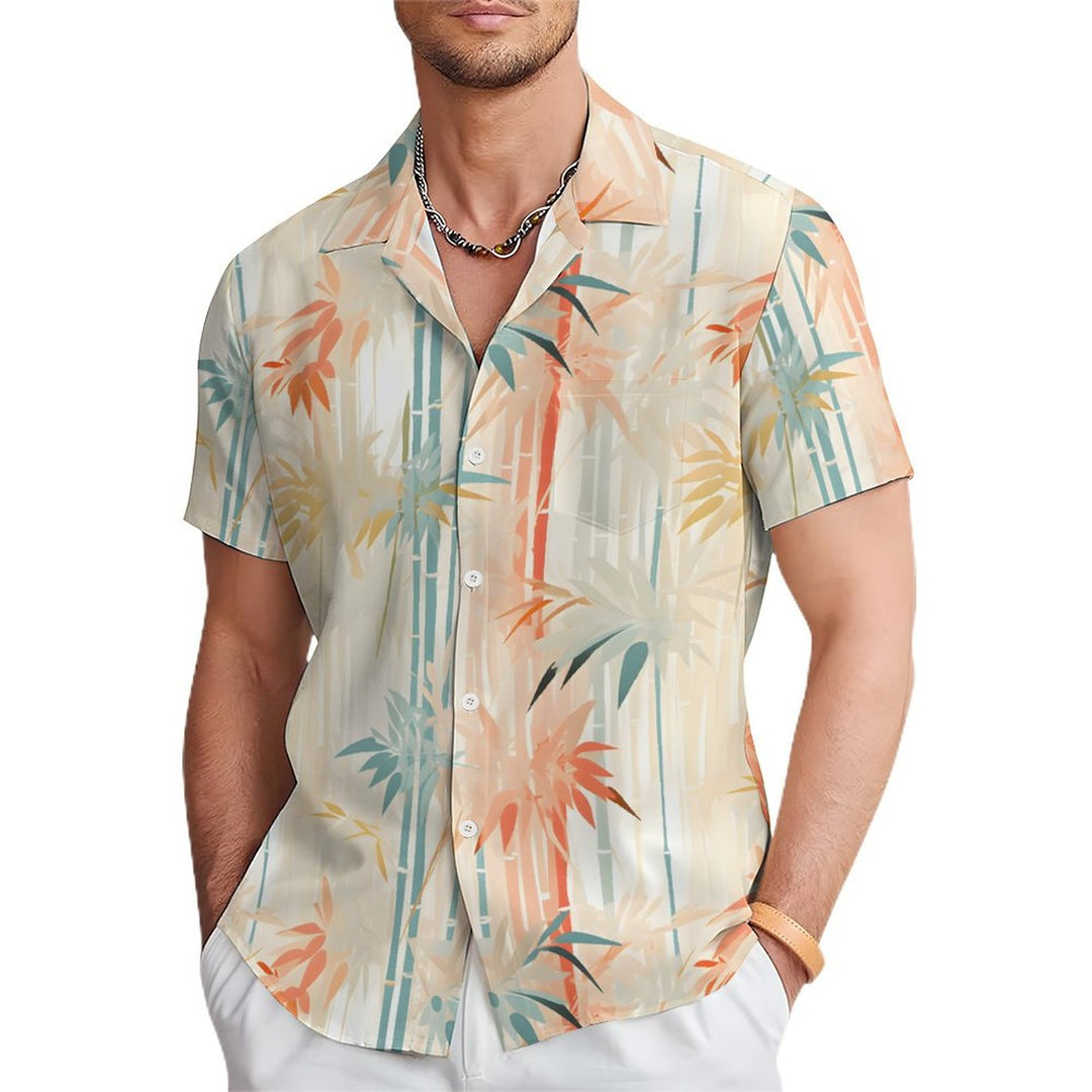 Bamboo Forest Art Print Casual Short Sleeve Shirt 2403000005