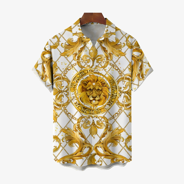 Lion Baroque Art Style Casual Short Sleeve Shirt 2403000257