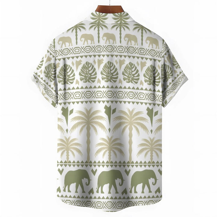 Men's Elephant Print Casual Short Sleeve Shirt 2402000268