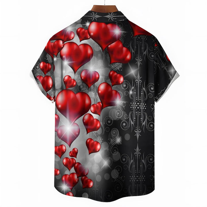 Valentine's Day Hearts Casual Short Sleeve Shirt 2312000087