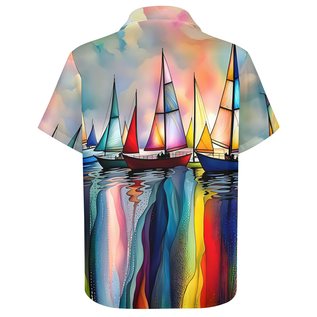 Men's Sailboat Casual Short Sleeve Shirt 2403000041