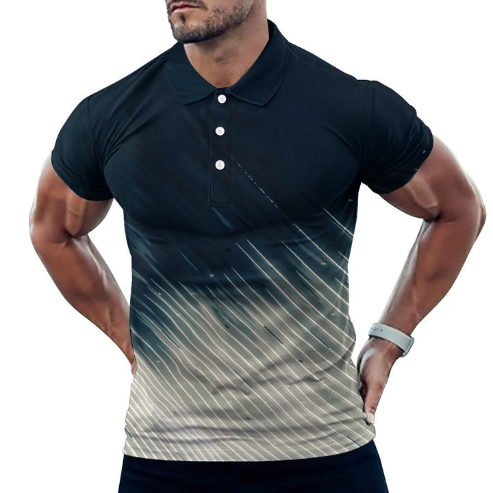 Men's Button-Down Short Sleeve Gradient Stripe Print Polo Shirt 2312000149