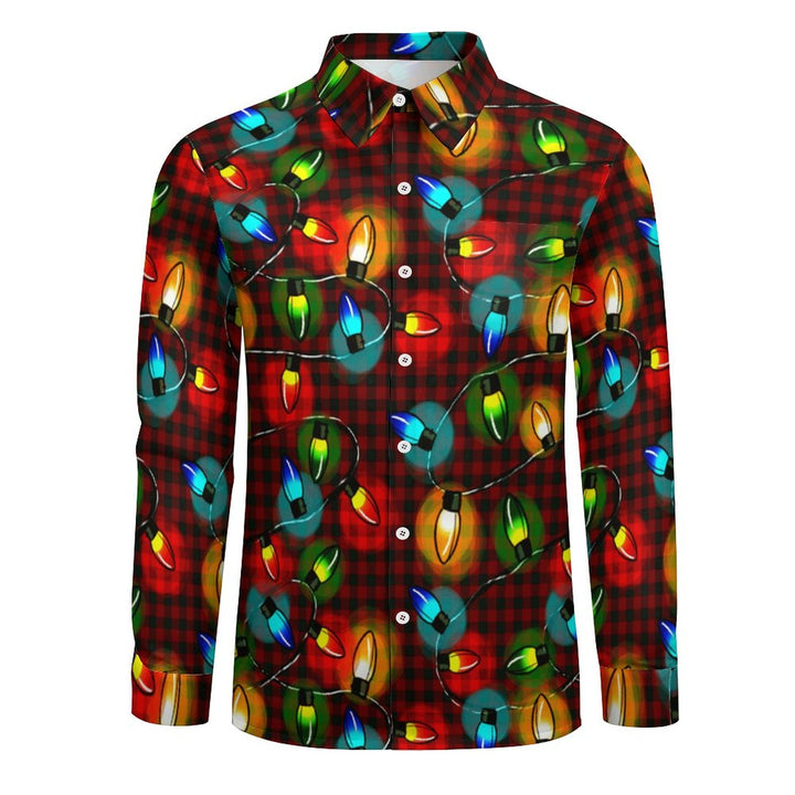 Plaid Holiday Colorful String Lights Printed Long Sleeve Shirt 2311000707