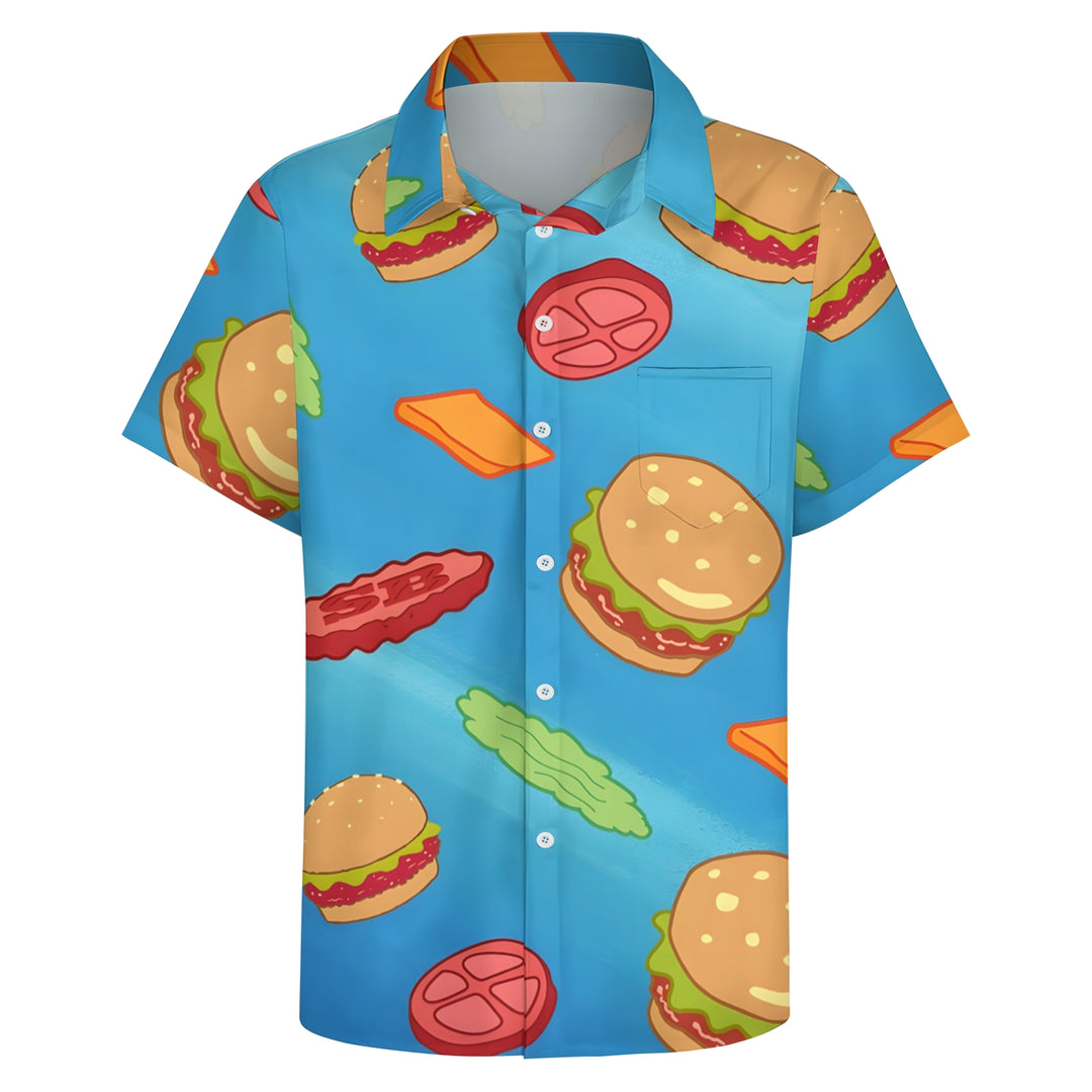 Men's Cartoon Krabby Patty Casual Short Sleeve Shirt 2403000366