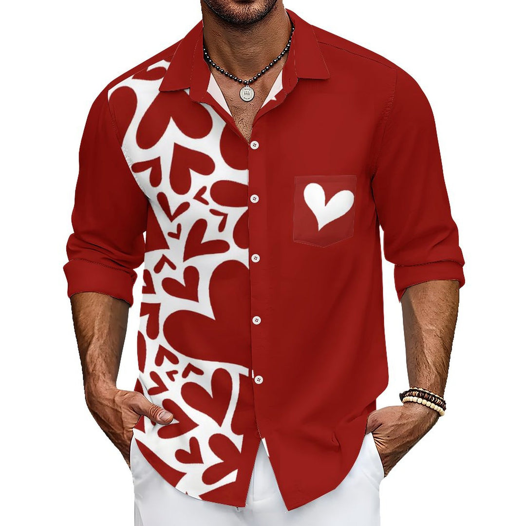 Men's Casual Valentine's Day Hearts Printed Long Sleeve Shirt 2401000160