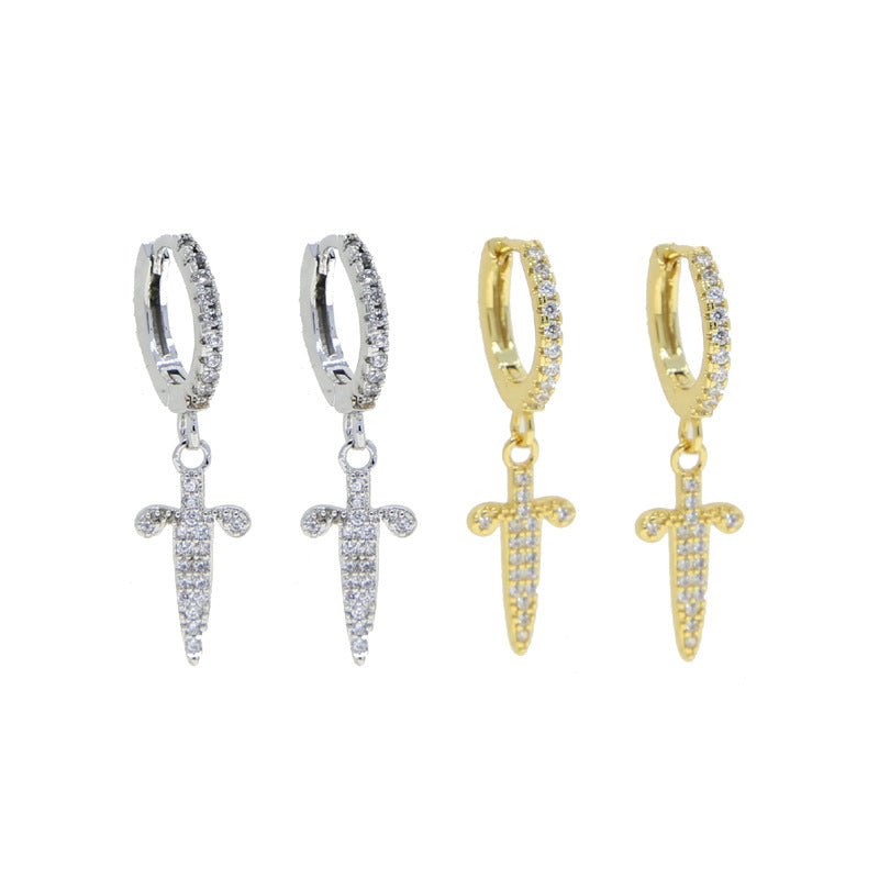 Cross Sword Earrings With Zirconia Earrings 240201096