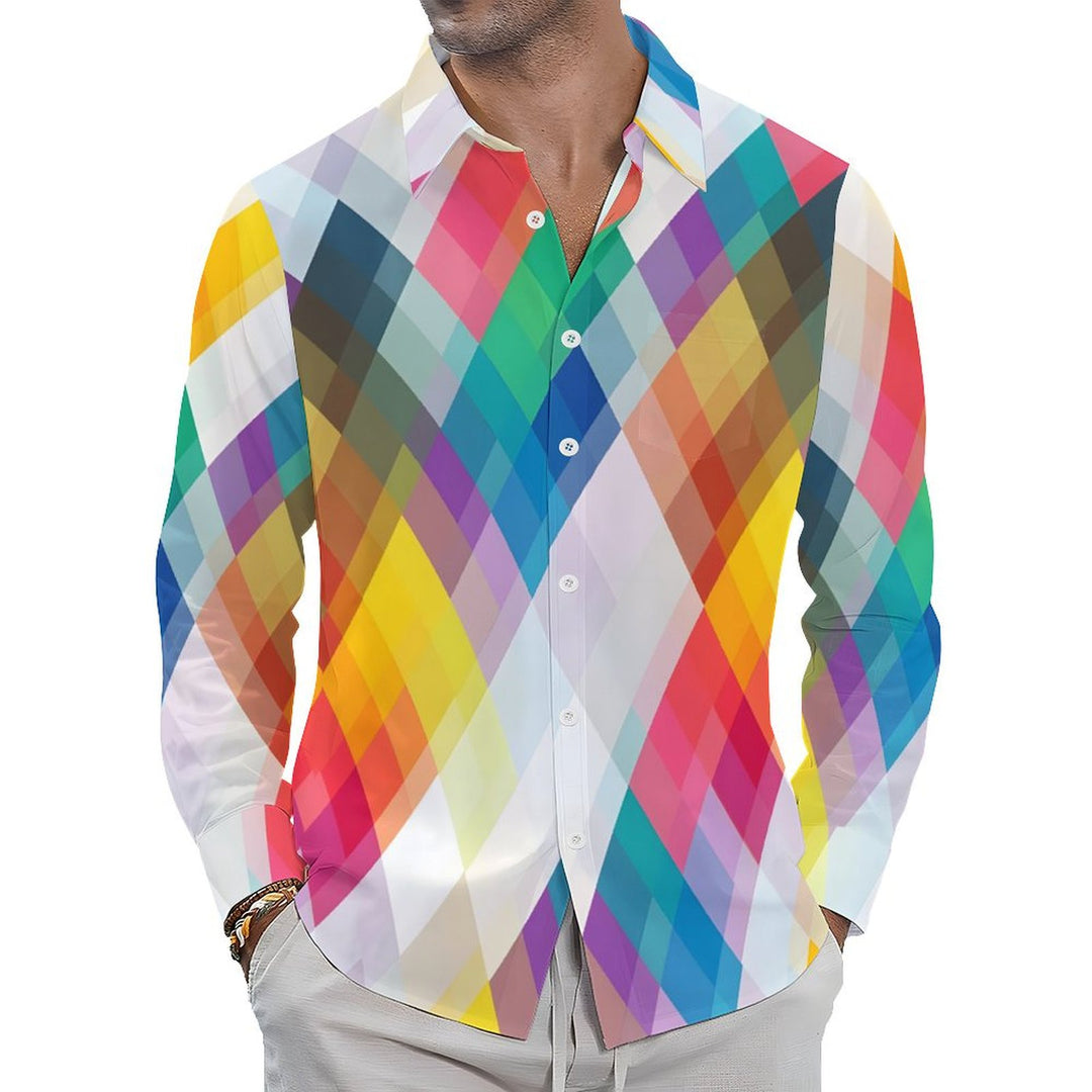 Geometric Rhombus Casual Printed Long Sleeve Shirt 2402000111