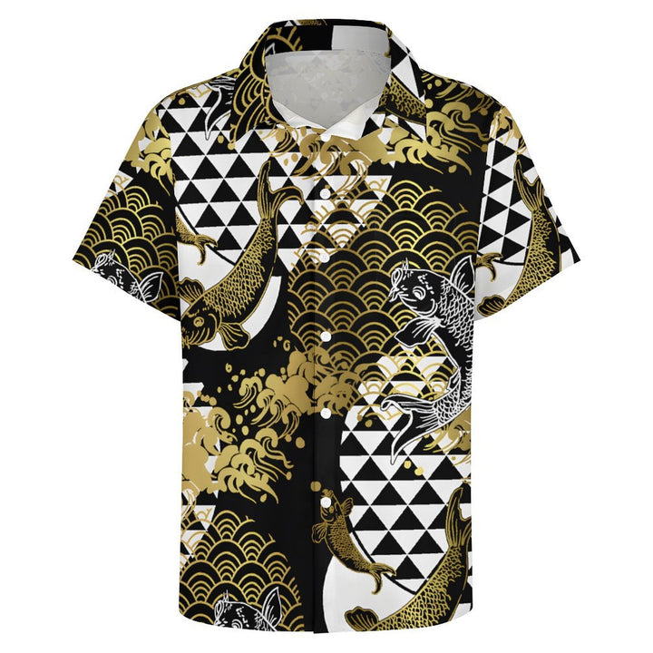 Ukiyo-E Goldfish Art Men's Casual Short Sleeve Shirt 2401000227