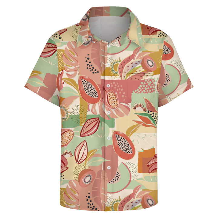 Fruit Geometric Collage Art Casual Short Sleeve Shirt 2403000038