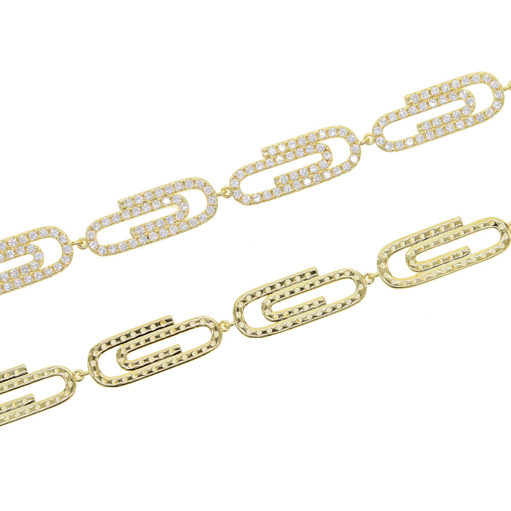 Paper Clip Pendant Necklace Full Of Diamonds Couple Necklace 240201168