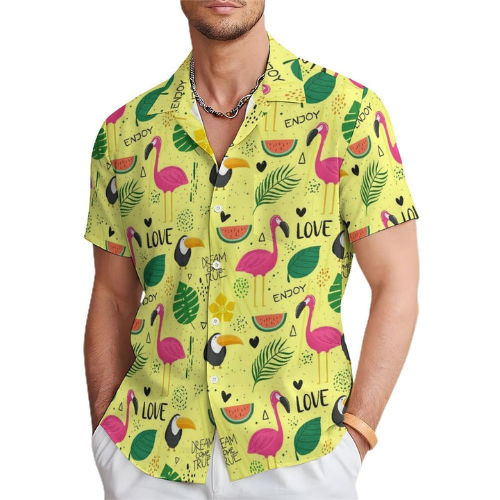 Men's Flamingo and Toucan Casual Short Sleeve Shirt 2402000349