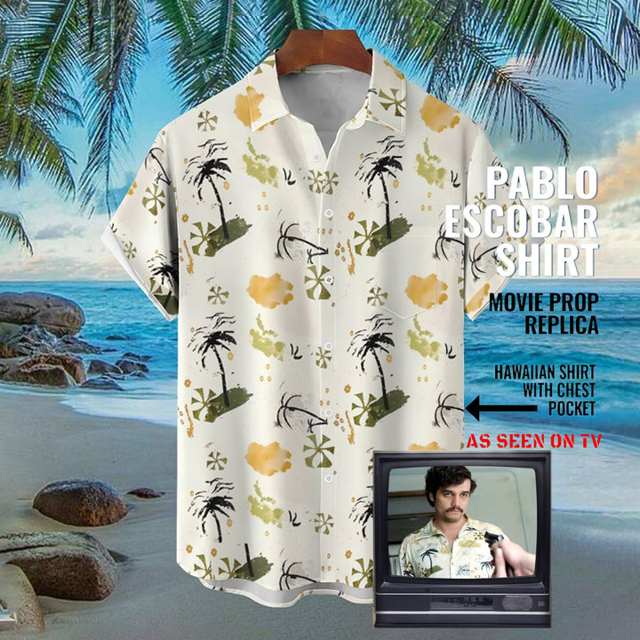 Hawaiian Short Sleeve Shirt Famous Drug Lord Cosplay Halloween Costume Shirt Movie Prop 2401000325
