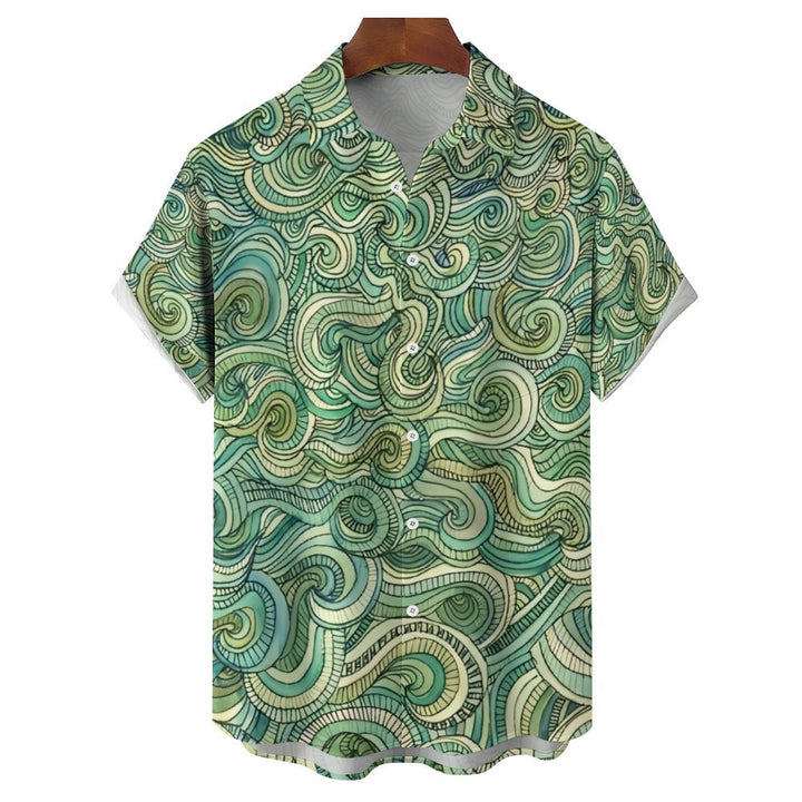 Men's Wave Art Casual Short Sleeve Shirt 2401000013
