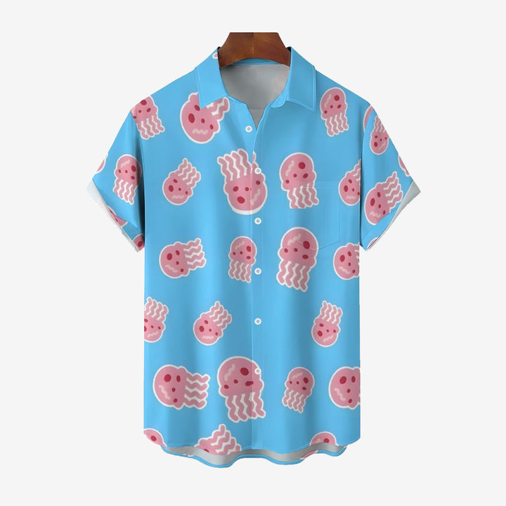 Cartoon Jellyfish Casual Short Sleeve Shirt 2402000078