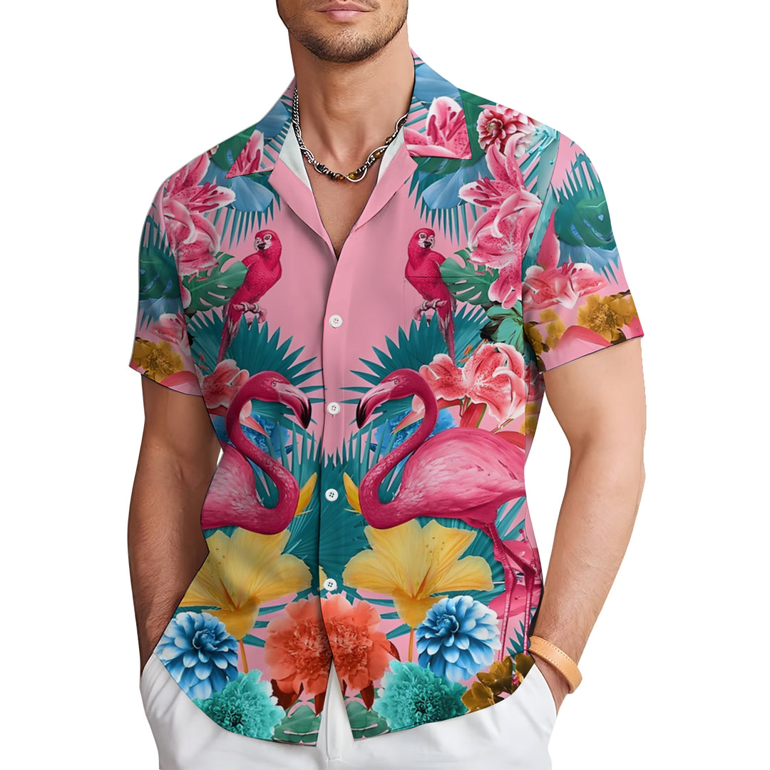 Men's Hawaiian Flamingo Casual Short Sleeve Shirt 2403000412