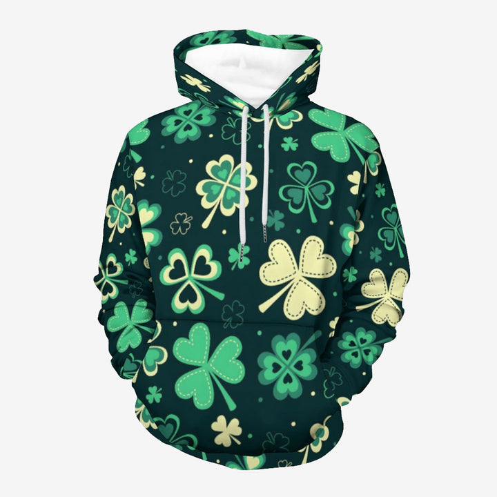 Unisex Hooded Clover Print Sweatshirt 2402000181