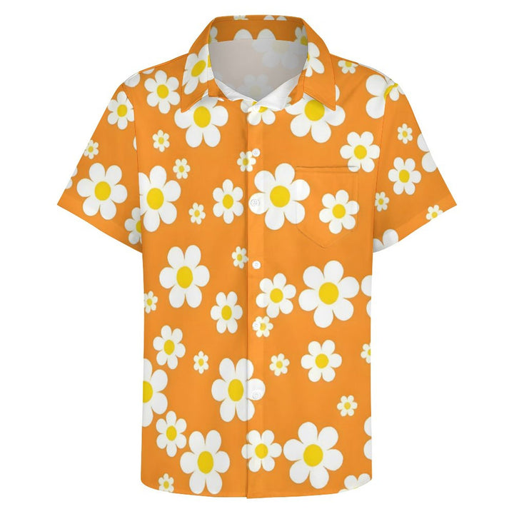 Men's Flowers Orange Casual Short Sleeve Shirt 2311000649