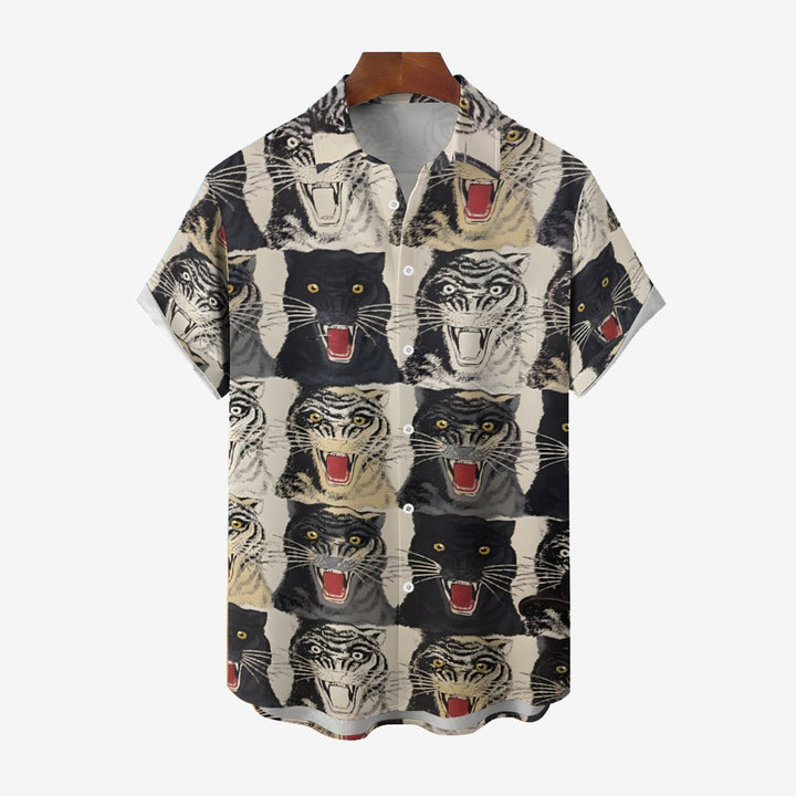 Men's Beast Art Print Casual Short Sleeve Shirt 2402000070