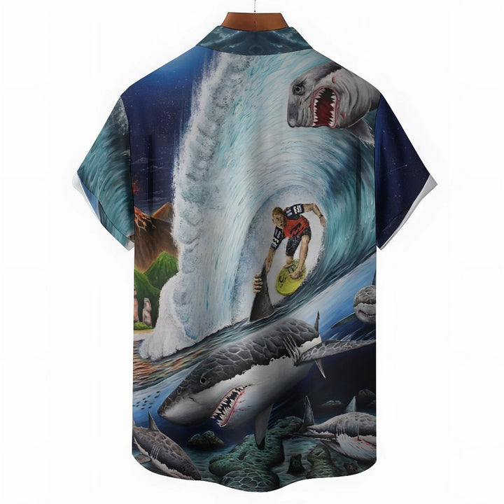 Men's Hawaiian Shark Surf Casual Short Sleeve Shirt 2401000083