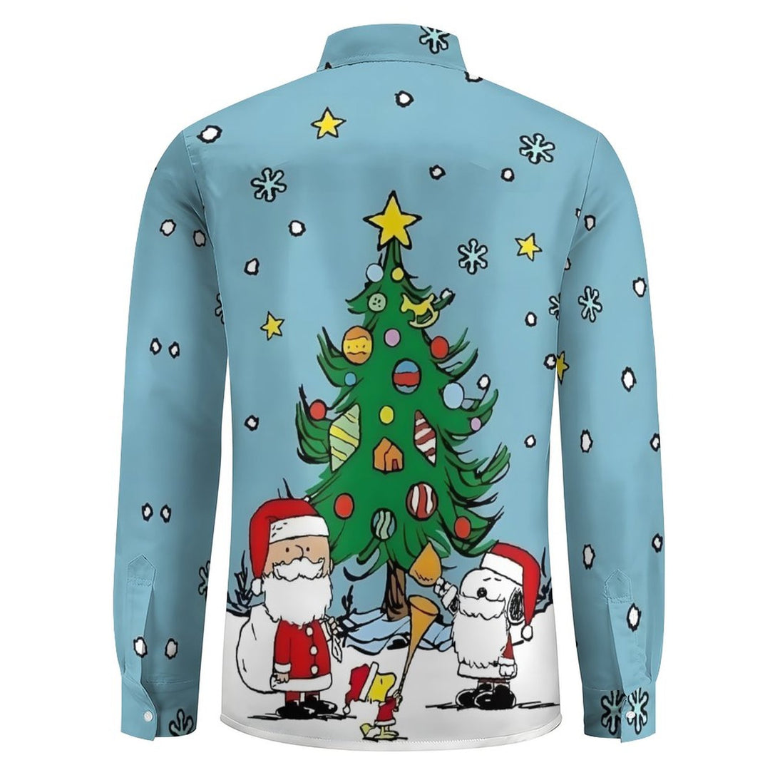 Men's Casual Cartoon Christmas Printed Long Sleeve Shirt 2311000764