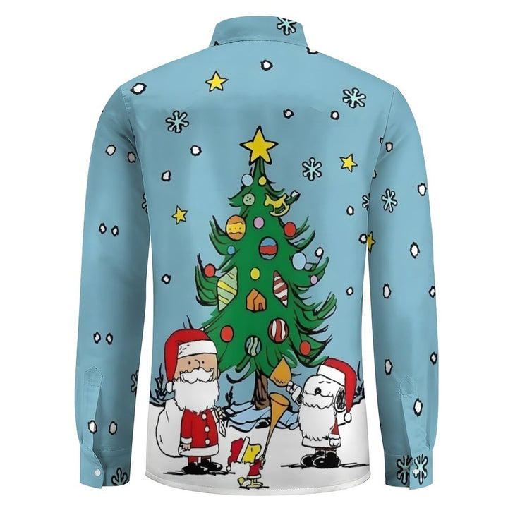 Men's Casual Cartoon Christmas Printed Long Sleeve Shirt 2311000764