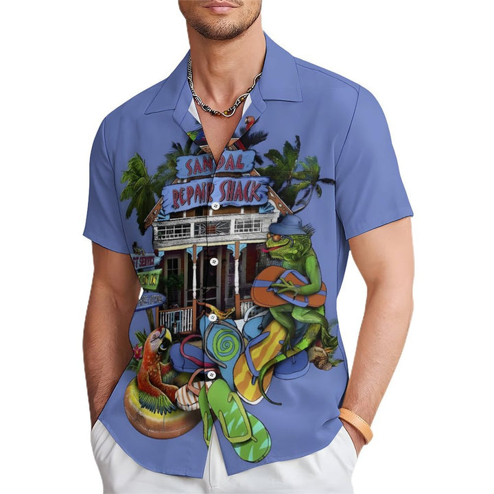 Men's Hawaiian Parrot Lizard Vacation Casual Short Sleeve Shirt 2401000250