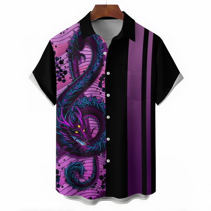 Music Dragon Chest Pocket Short Sleeve Bowling Shirt 2403000099