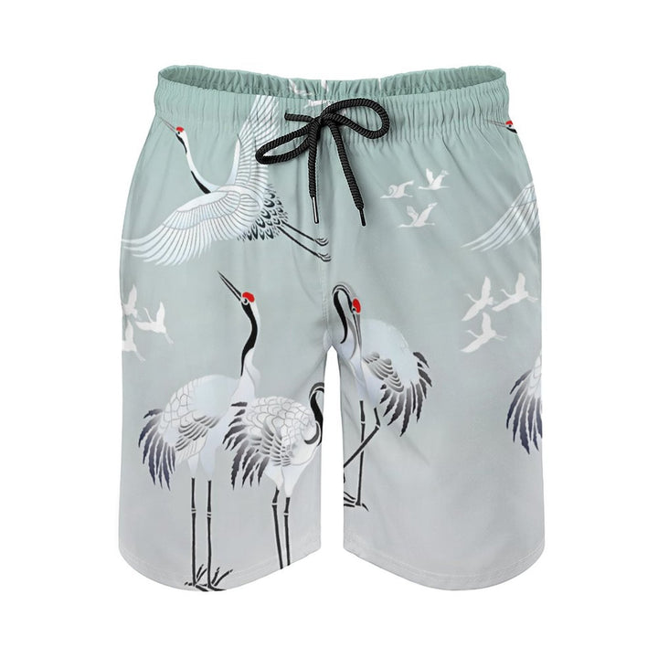 Men's Red Crowned Crane Art Beach Shorts 2312000430