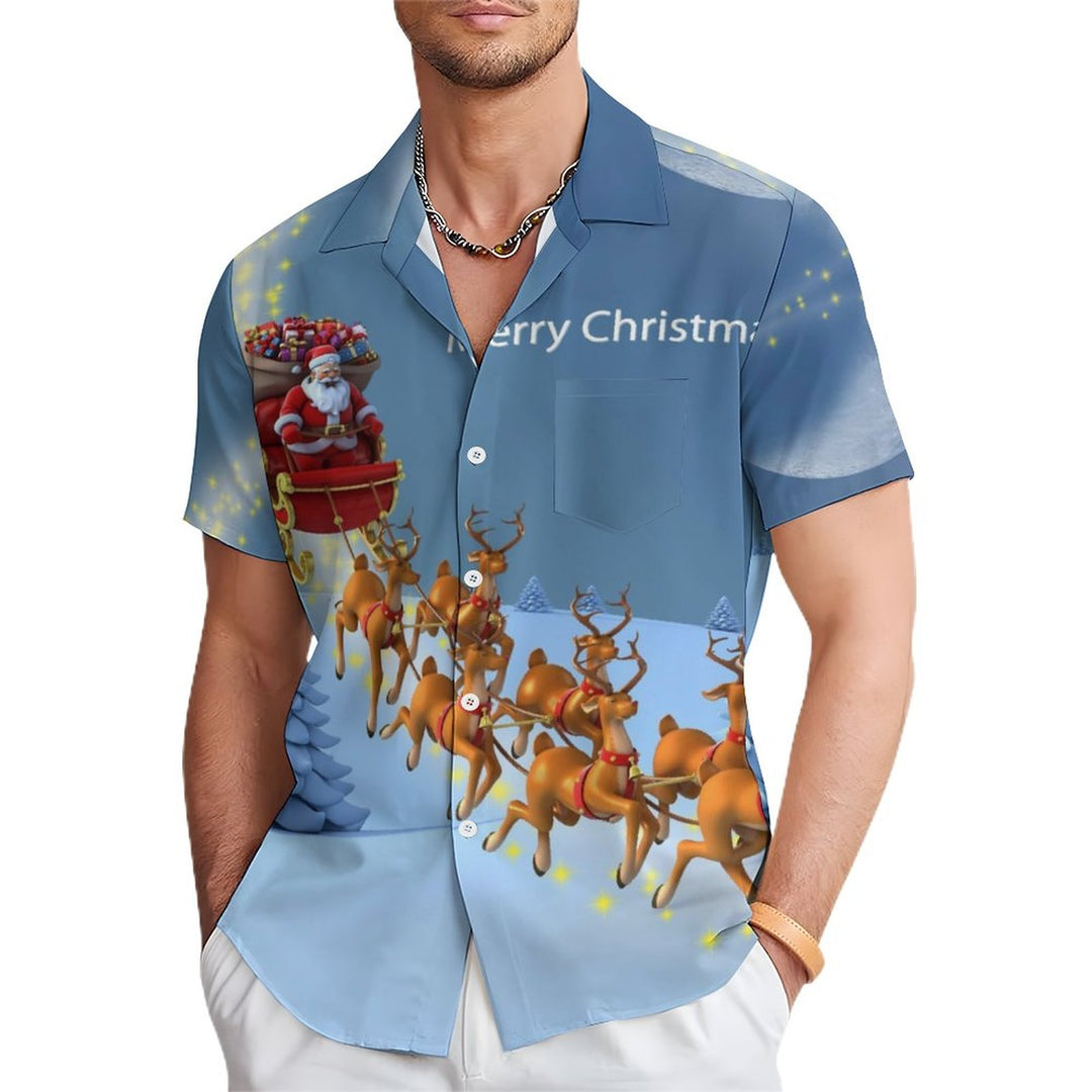 Men's Christmas Elk Print Casual Short Sleeve Shirt 2311000236