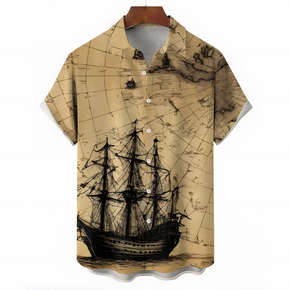 Men's Nautical Print Casual Short Sleeve Shirt 2403000020