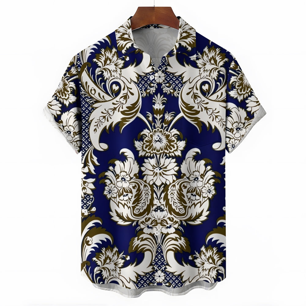 Baroque Art Pattern Casual Short Sleeve Shirt 2403000246