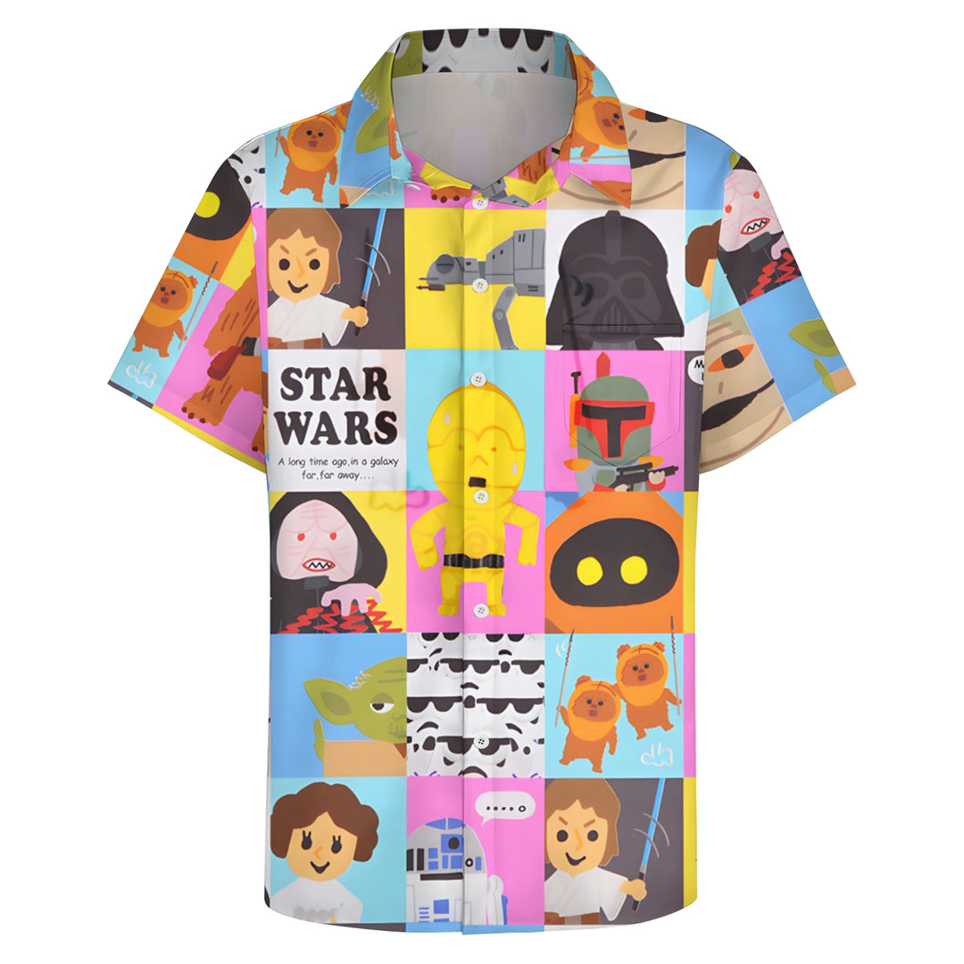 Star Character Patchwork Print Casual Short Sleeve Shirt 2403000119