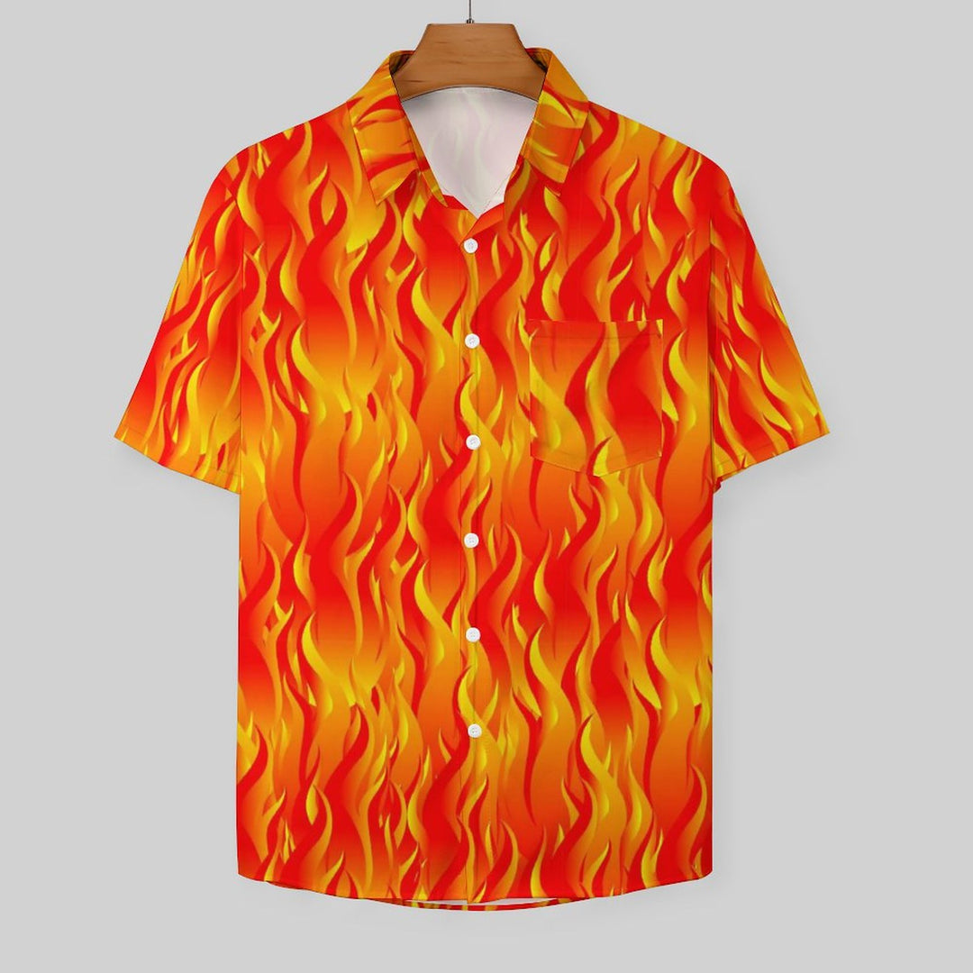 Men's Fashion Casual Flame Print Short Sleeve Shirt 2306105790