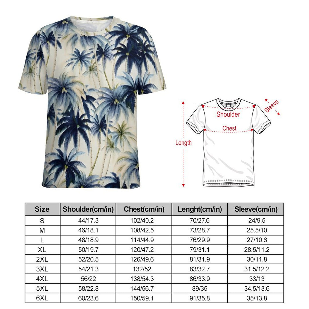 Retro Coconut Tree Round Neck Casual T-Shirt 2401000106