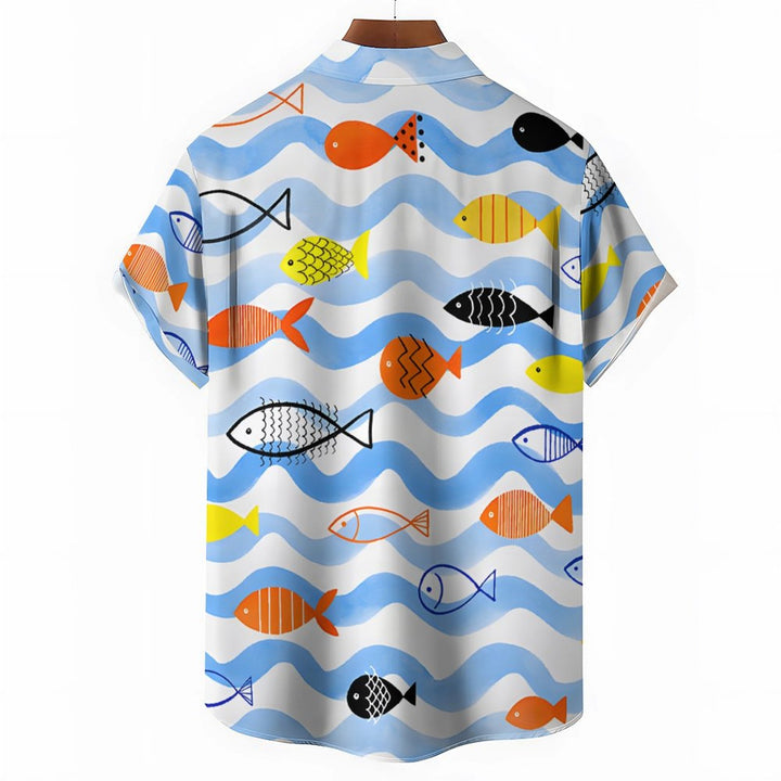 Men's Cartoon Fish Casual Short Sleeve Shirt 2401000135