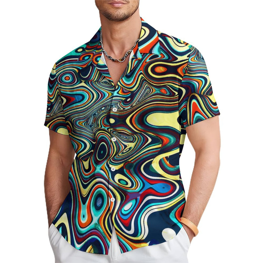 Men's Color Fluid Art Casual Short Sleeve Shirt 2312000104