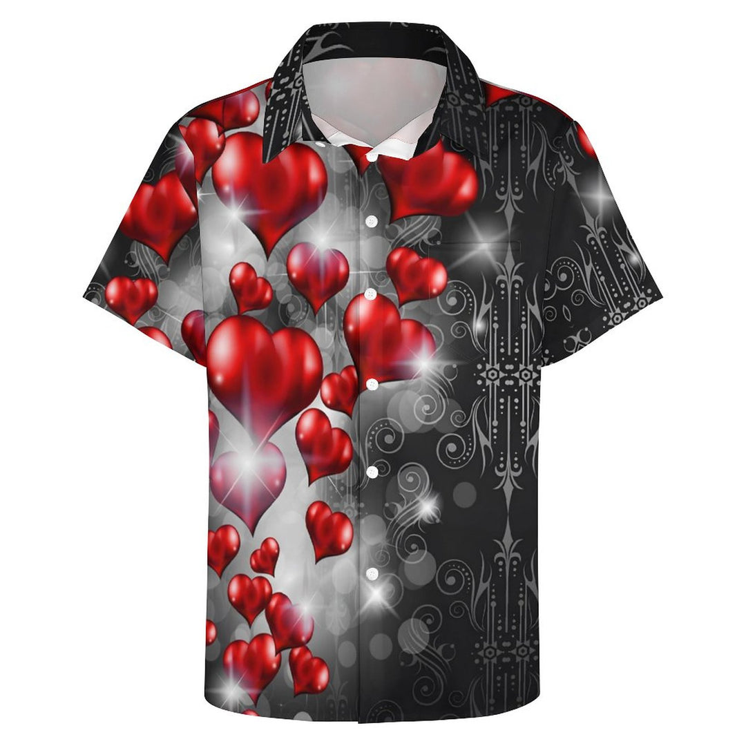 Valentine's Day Hearts Casual Short Sleeve Shirt 2312000087