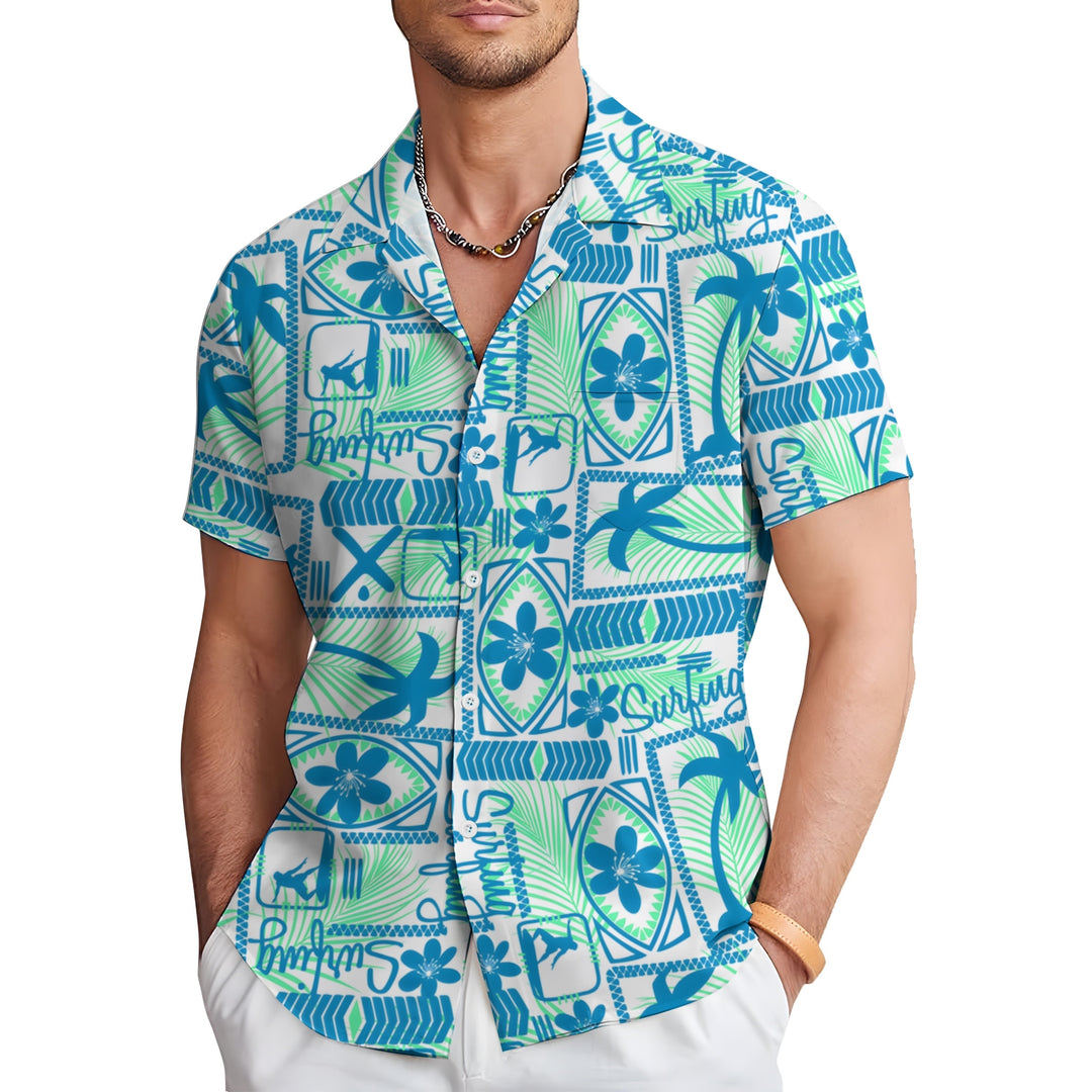 Hawaiian Coconut Palm Surf ThemeCasual Short Sleeve Shirt 2403000045